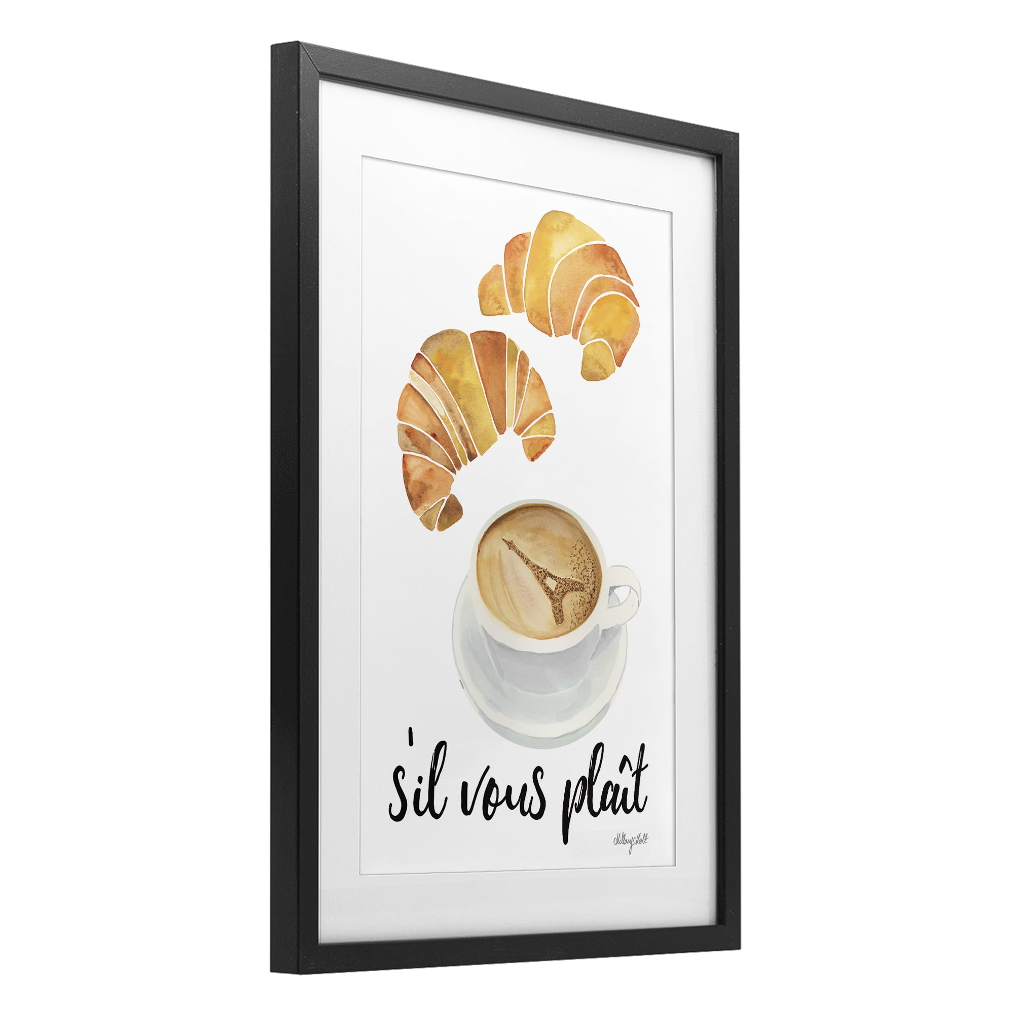 Stupell Industries Paris Croissant and Coffee Black Framed Print Under Glass, design by Hillary Holt