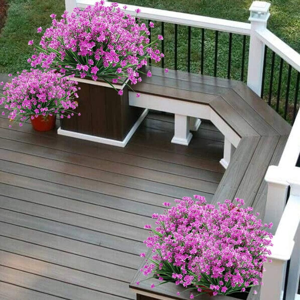 Artificial Outdoor Flowers, Fake UV Resistant Foliage Greenery Faux Plants Shrubs Plastic Bushes for Indoor Outside Hanging Planter Wedding Farmhouse Decor (Pink)
