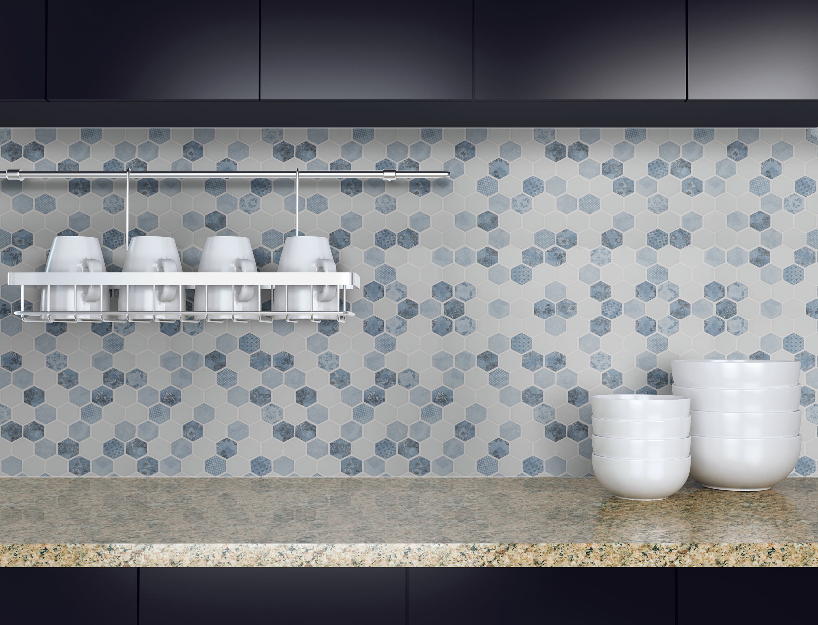 Vista Azul Hexagon 12 in. x 12 in. x 6 mm Glass Mesh-Mounted Mosaic Tile (14.7 sq. ft. / case)