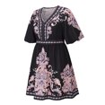 thumbnail image 6 of asdoklhq Womens Plus Size Clearance Dresses,Women Summer Clothes Lantern Sleeve Vintage Print V-neck Short Dress, 6 of 7