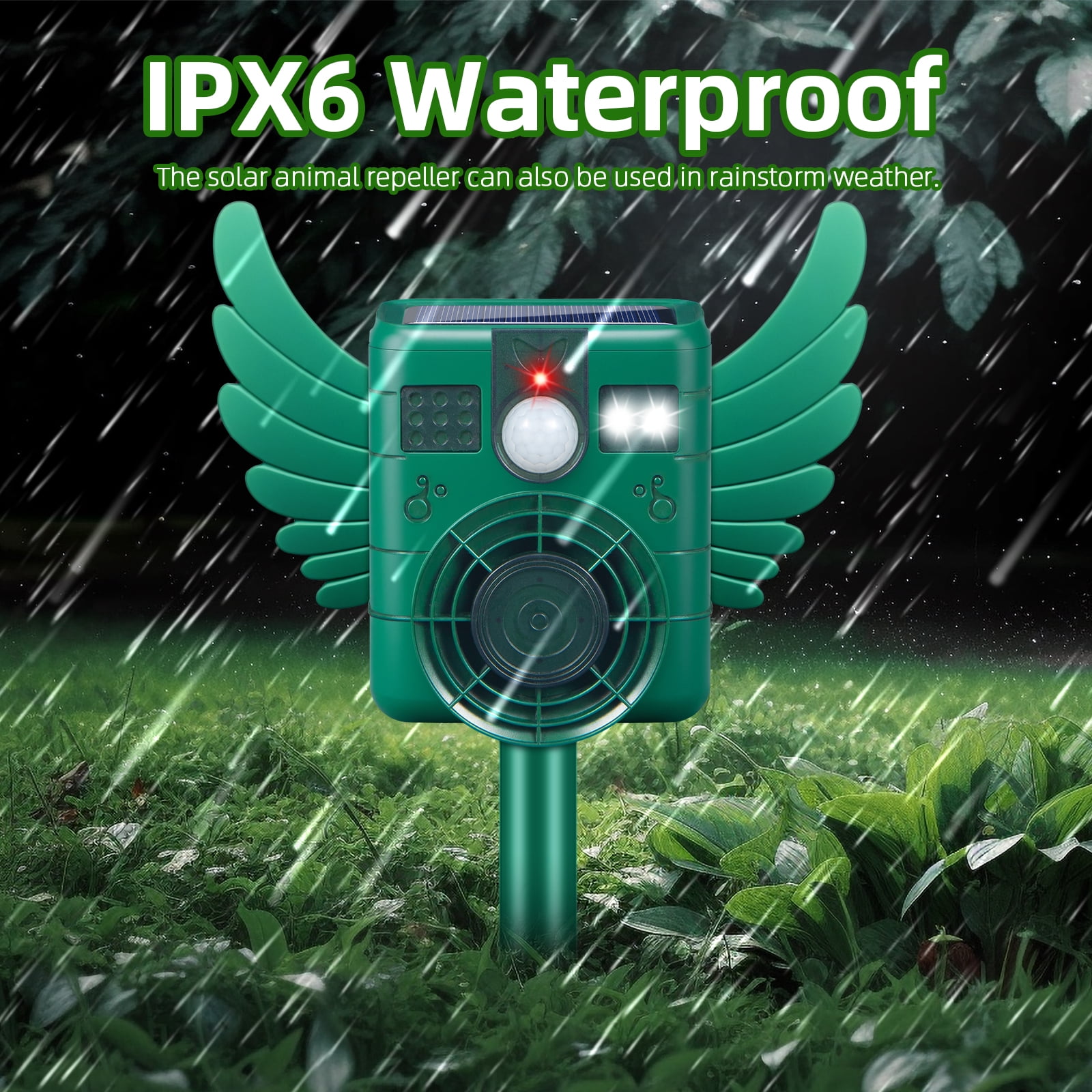 JahyShow Ultrasonic Animal Repeller, with Motion Sensor and LED Flash Light Waterproof IP66 for Deer, Dogs, Rabbits, Raccoons and Coyotes