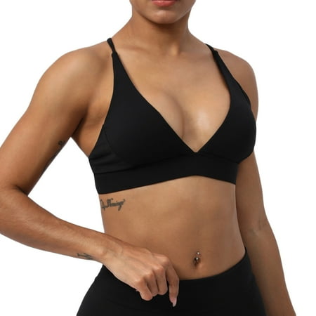 SMihono Deals Sexy Cross Beauty Back Sport Bra for Women Wirefree Shockproof Yoga Cami Bras Fashion Solid Plunge Workout Crop Tops Black 4