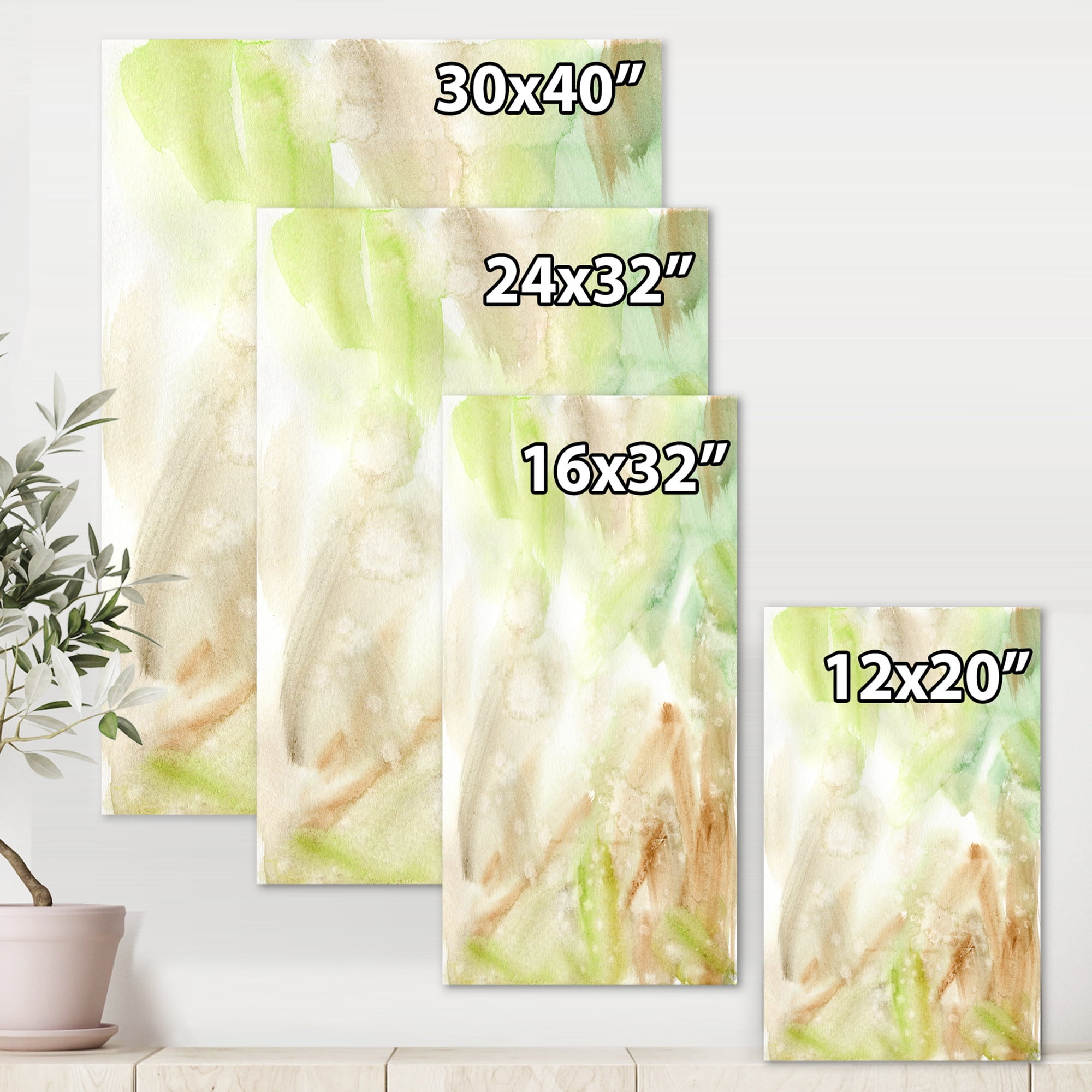 Designart ' Pastel Abstract With Brown Green and Beige Spots ' Modern Canvas Wall Art Print