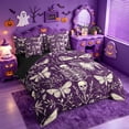 thumbnail image 2 of Homewish Victorian Halloween Skeleton 7-Piece Twin Bedding,Moth Botanical Pattern Bedding Comforter Set,Purple Cream,Black Reversible, 2 of 8