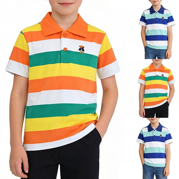 Shadoumai Boys Polo Shirts Size 7 Button Closure Cartoon Print Short Sleeve Pocket Shirts Everyday Beach Holiday Shirts T Shirts for Boys And Girls