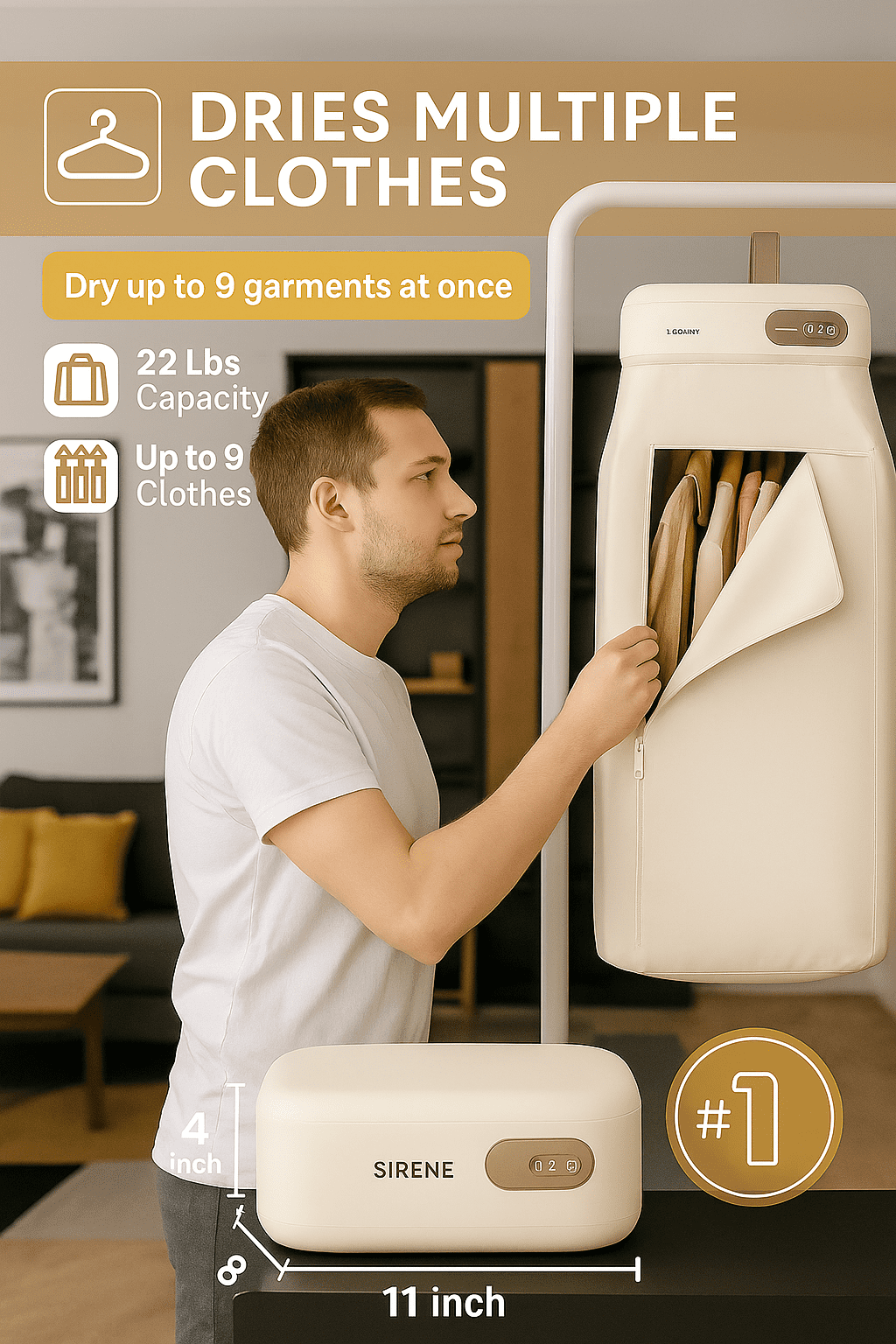 Sirene Portable Clothes Dryer for Apartment, RV, Travel - Quick and Easy to Use Small/Compact Dryer Machine