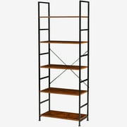 EDX Bookcase, 5 Tier Book Shelf, Storage Shelf, Classic Modern Bookcase for CDs, Movies, Books, Industrial Bookcase for Home Office, Living Room, Kitchen, Bedroom, Rust Brown