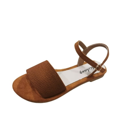 

JINMGG Sandals for Women Plus Clearance Summer Women s Casual Vintage Resort Beach Buckle Open Toe Fish Mouth Flat Sandals Brown 38