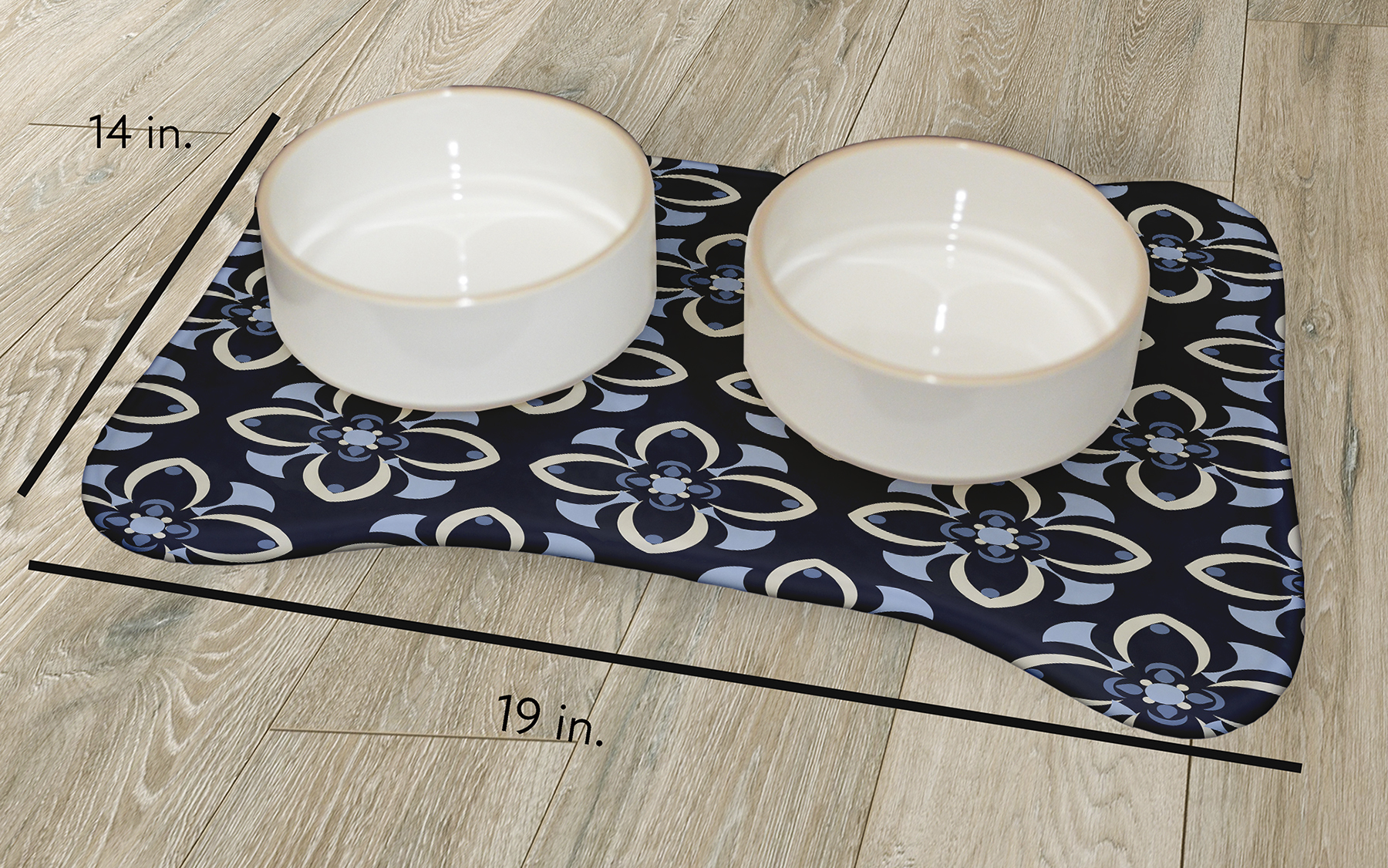Simply Daisy Geometric Floral Pattern Bone Shape Pet Feeding Mat for Dogs