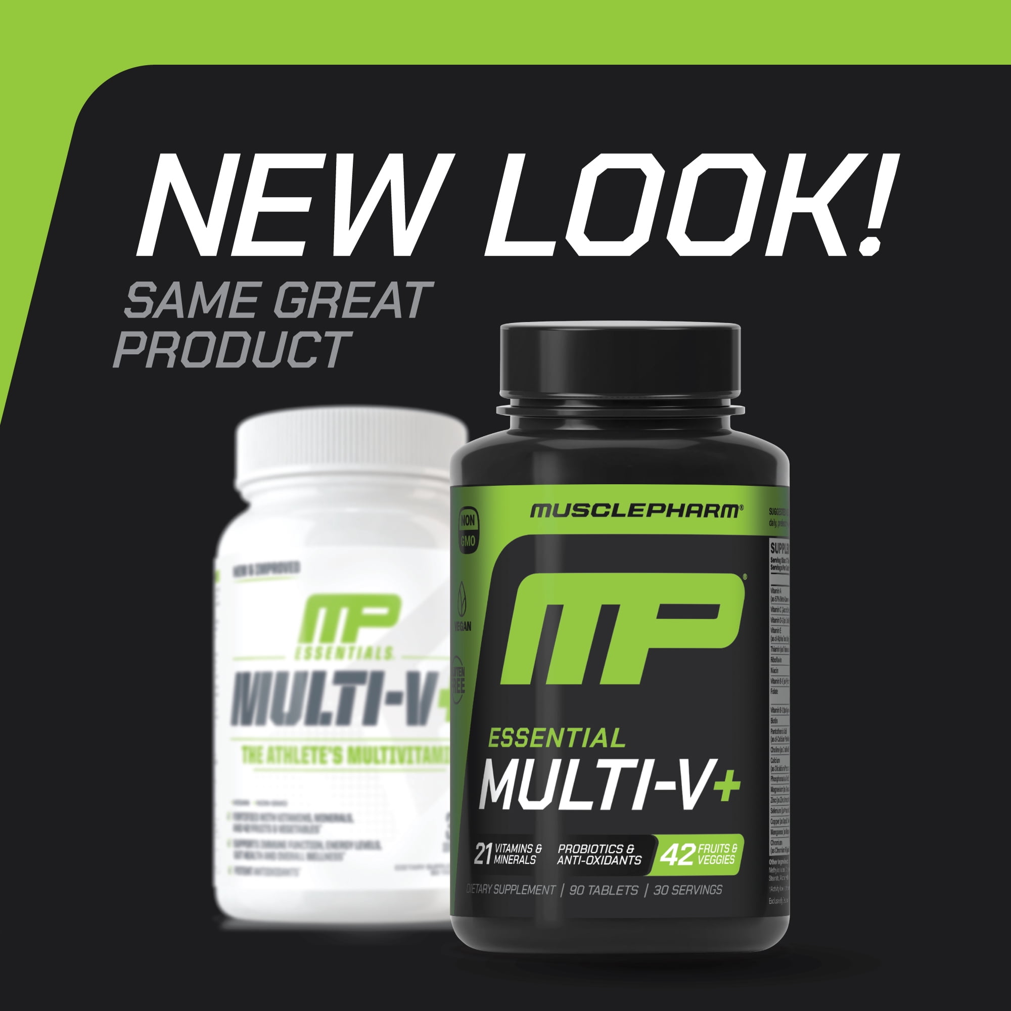 MusclePharm Essentials Multi-V+ The Athlete's Multi-Vitamin, Enhanced Energy, Performance & Immune Health, Daily Multivitamin for Men & Women with Minerals Plus Probiotics, 90 Tablets, 30 Servings
