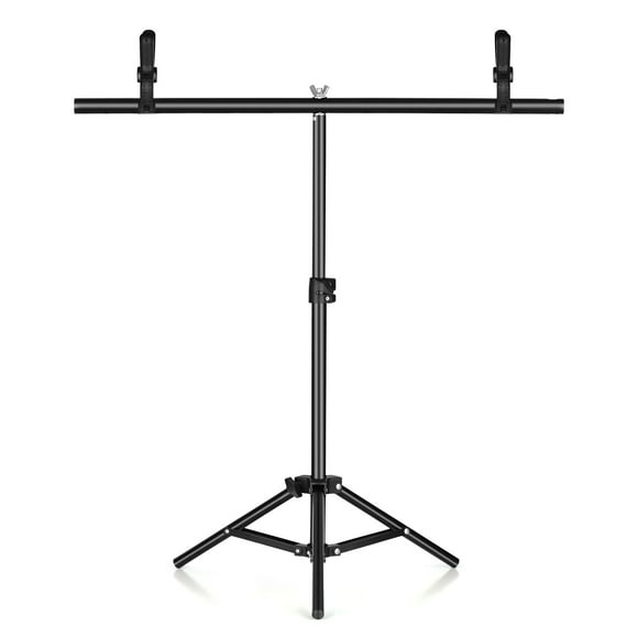 75cm*70cm Portable T-shaped Metal Photography Background Backdrop Stand Metal Bracket Support System with 2pcs Fish-like Mount Clips for Photo Studio Video Chromakey Green Screen