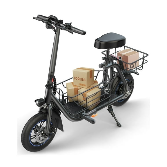 Athletgo C1S 550W 18.6MPH Speed Upto 25 Miles Electric Scooter with Seat and Baskets, Black/Red