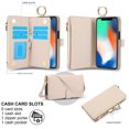 thumbnail image 5 of ELEHOLD For iPhone XS Max Phone Case Leather Crossbody Zipper Card Wallet Flip Case Kickstand Cover, with Ring Holder,Full Body Protection-White, 5 of 7