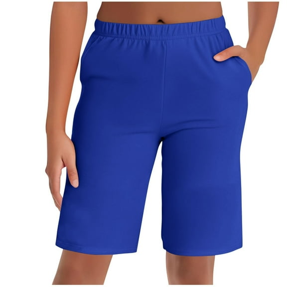 Womens Sweatpants Women's High Waisted Knee Length Shorts Loose Elastic Waist Comfy Casual Summer Shorts with Pockets Pants for Women