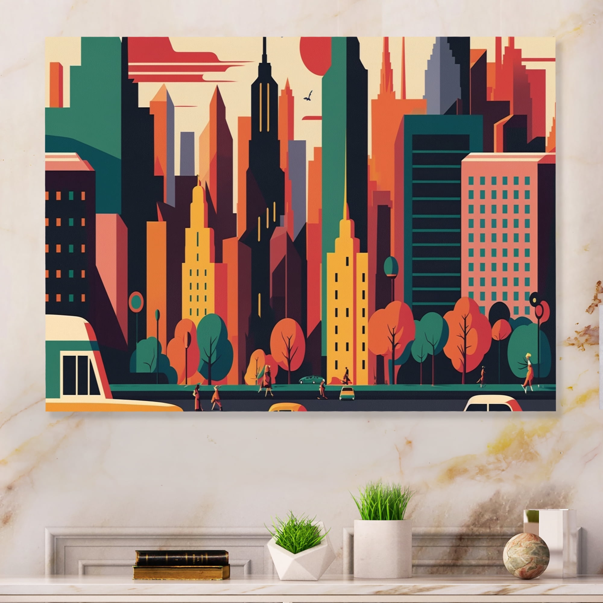 Designart Colorful Cityscape I Canvas Wall Art