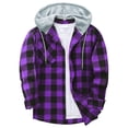 thumbnail image 1 of Chaqueta tipo camisa de franela con capucha ZITY para hombre, color negro y morado, talla L, 1 of 6