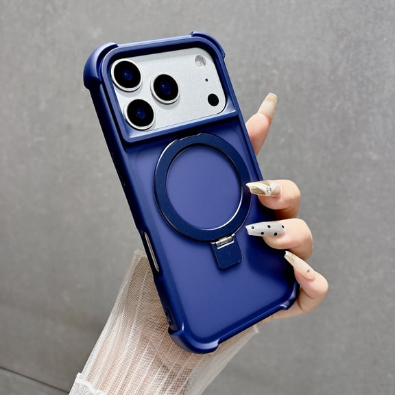 Magnetic Case For iPhone 17 Pro Max, Military Grade Shockproof Protective Cover with Rotatable Ring Stand, MagSafe Compatible Frosted Translucent Slim Case for Men Women,Blue