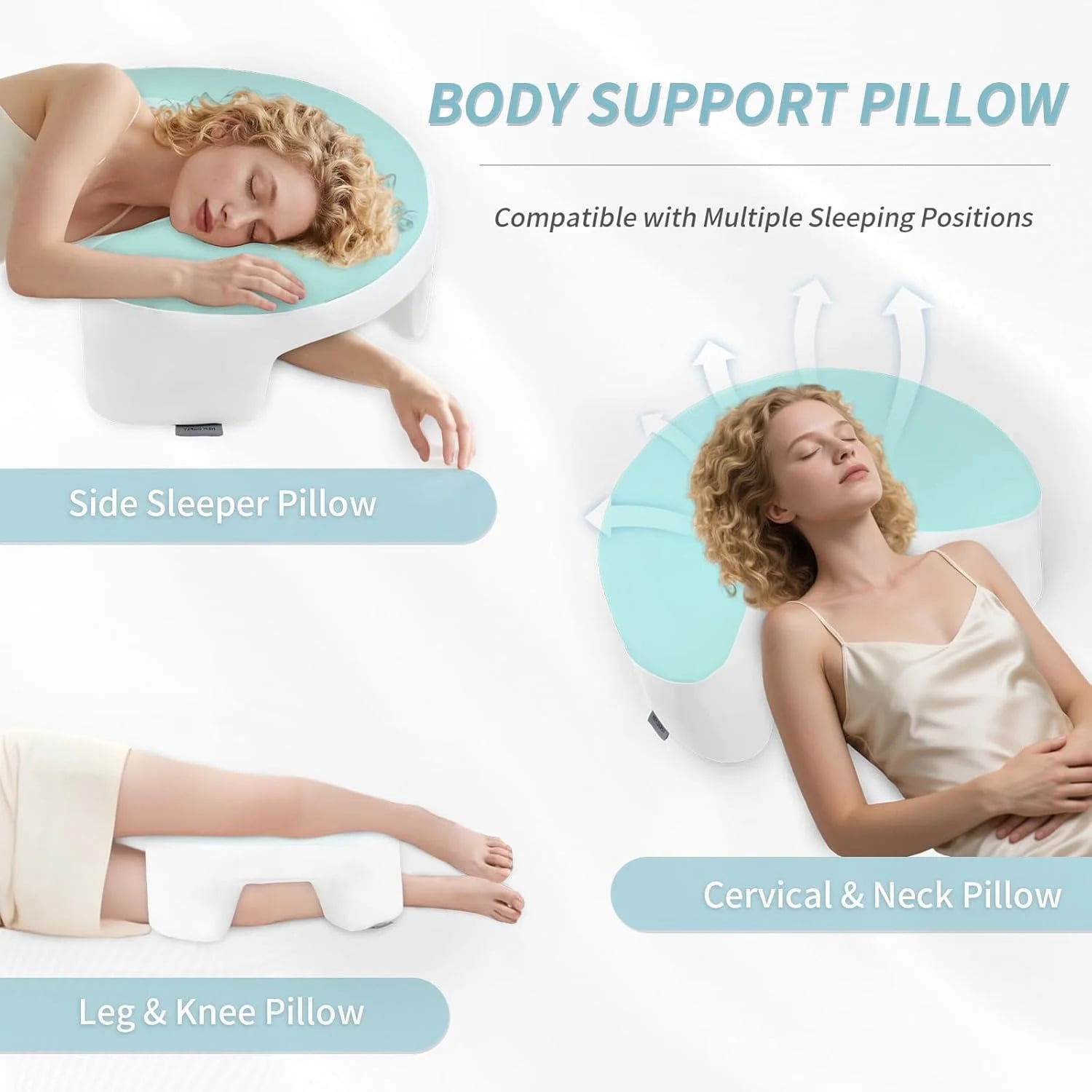 COOKCOK Side Sleeper Pillow with Arm Hole, 2PCS Pillowcase, Ergonomic Cooling Arm Pillow for Adults, Cervical, Neck, Shoulder, Rotator& Cuff, Ideal for Side Sleepers-Blue