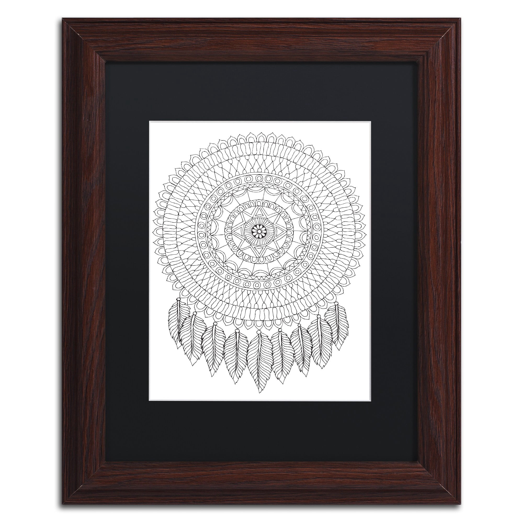 Trademark Fine Art "Mandalafeather Dreamcatcher" Canvas Art by Hello Angel, Black Matte, Wood Frame