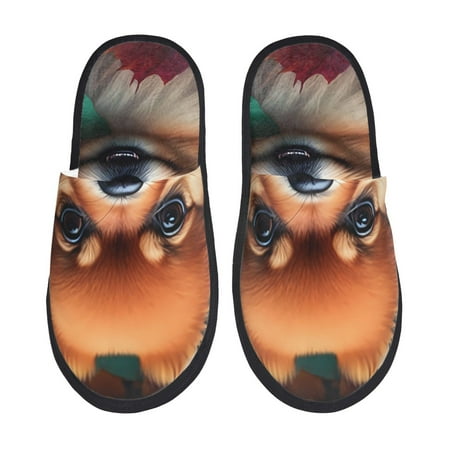 Balery Colorful Leaf Chihuahua Slient Indoor Furry Fleece Comfort House Shoes Soft Non-Slip Home Shoes Cotton slippers House Slippers-- Medium