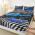 thumbnail image 3 of Homewish Blue Sport Car 4pcs Bed Sheets for Kids Children Teens,Car Theme King Sheets,Geometric Plaid Gird Super Cozy Sheet Set,Lightweight Room Decor, 3 of 7