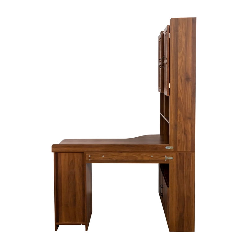 L-Shaped Corner Computer Desk with Cabinets and 1 Drawer, Office Desk with Bookshelf and Hutch, Writing Table Large Workstation with Open Shelves