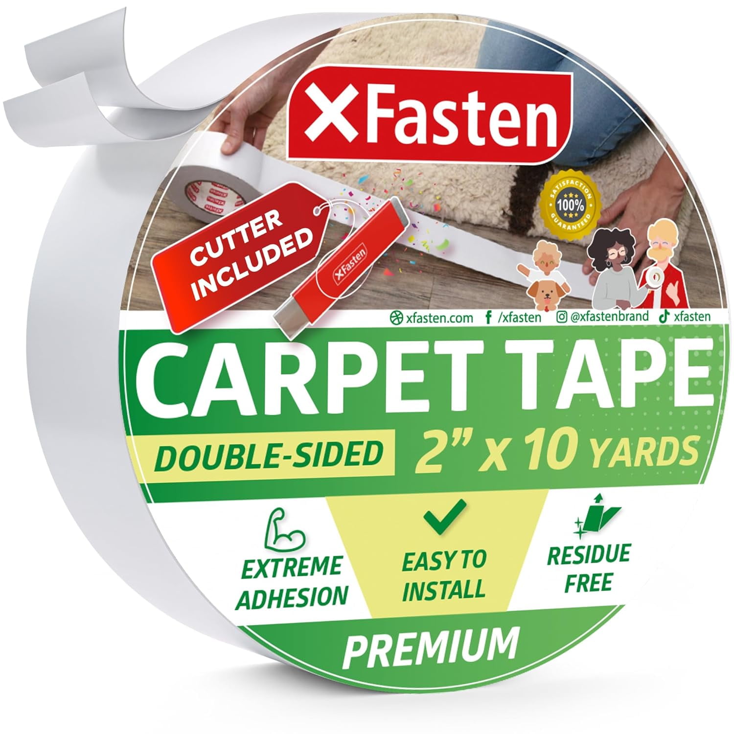 Heavy Duty White Double Sided Fabric Tape - 1 Inch X 33 Feet, No Residue Removable