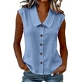 thumbnail image 2 of Mifsaly Women Sleeveless Button Down Shirts Casual V Neck Tank Tops Summer Lightweight Business Casual Blouses Collared Office Work Linen Top L, 2 of 7