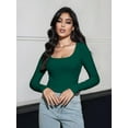 thumbnail image 2 of Women's Long Sleeve Square Neck Crop Top Ribbed Slim Fitted Casual T-Shirt Tops, 2 of 4