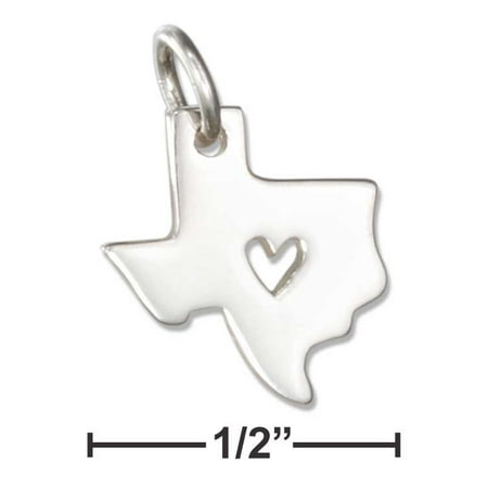 Texas Star Charm - STERLING SILVER TEXAS STATE SILHOUETTE CHARM WITH HEART CUT OUT