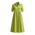 thumbnail image 4 of Women's Pocketed Long Cardigan Casual Dress With Short Sleeve Shirt Dress Green XXL, 4 of 4