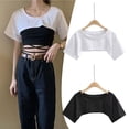 thumbnail image 2 of Women's Solid Color Short Sleeve T-Shirt, One Size, Cotton, White/Black, Casual Summer Wear, 2 of 9
