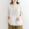 thumbnail image 2 of Ruimatai Womens Summer Tops Plus Size Woman Fashion Cotton Embroidered Summer Causal V- Neck Blouse Button Short Sleeve T-Shirt, 2 of 5