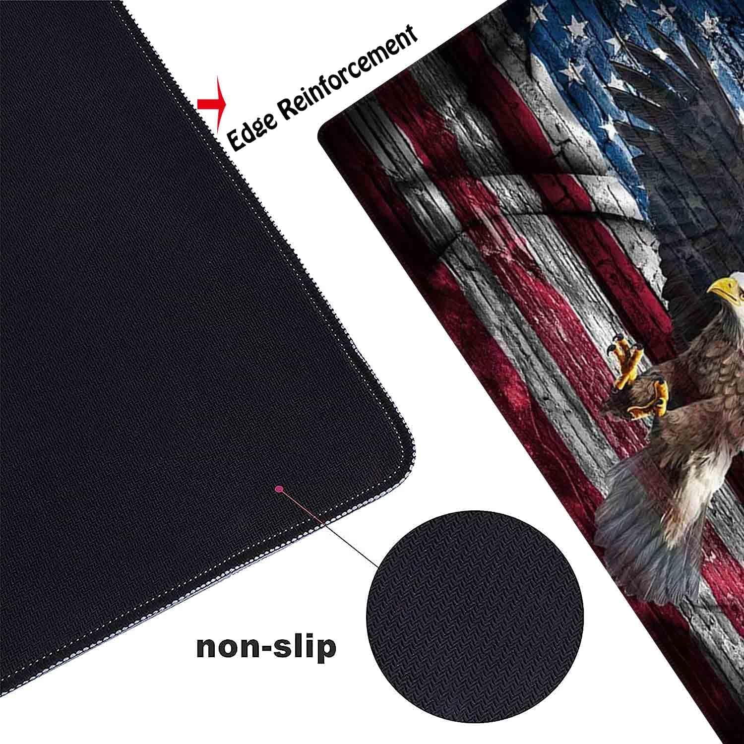 American Flag and Eagle Non-Slip Rubber Large Mouse pad for Desk,Large Gaming Mouse Pad XXL Extended Mouse pad with Stitched Edges Non-Slip Base Water Resist Pad Desk Mat 35.4x15.7inch