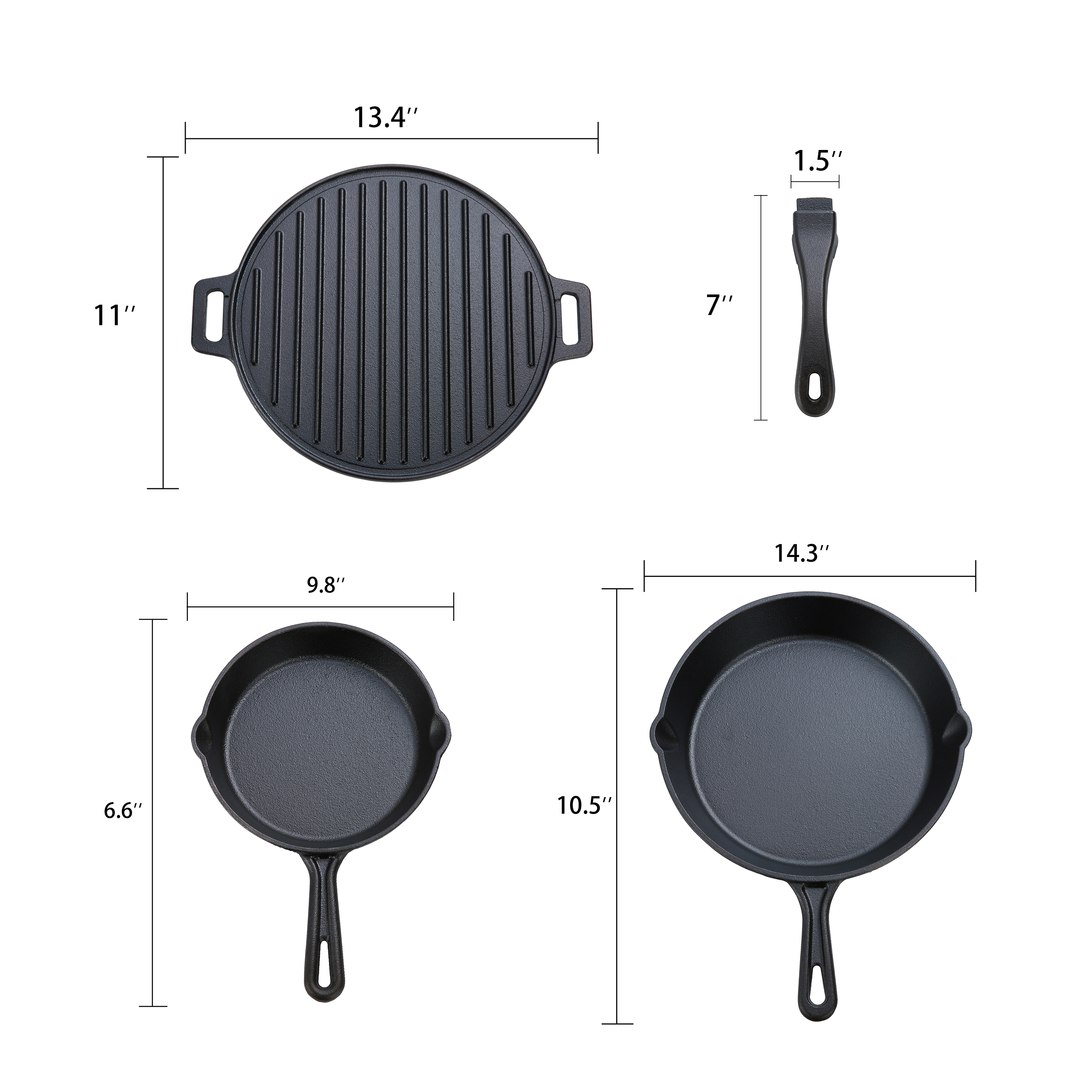 Set de 4 piezas de sartén y plancha de hierro fundido pre-sazonado 7