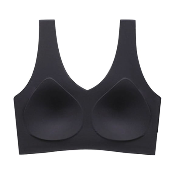 Teyfeniy Black Womens Jelly Bras Wireless Seamless Full Coverage Breathable Elastic Strap Solid Color Push Up Stretchy Comfy Bralettes Support Minimizer Bras