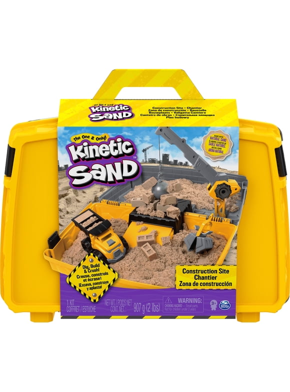 Kinetic Sand, Construction Site Folding Sandbox Playset with Vehicle and 2lbs Kinetic Sand, for Kids Aged 3 and up