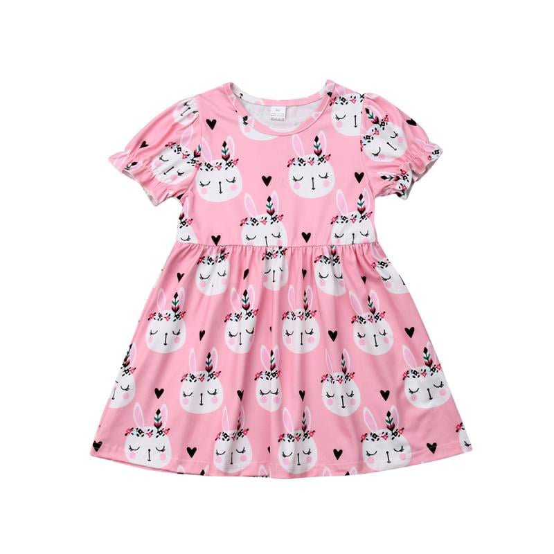 Toddler Baby Girls Rabbit Dress Long Sleeve Party Pageant Dresses Kids Outfit US 