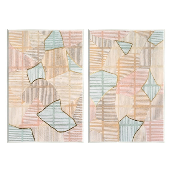 Stupell Industries Shapes on Stripes Pattern Abstract Painting Unframed Art Print Wall Art, 10 x 15, Set of 2