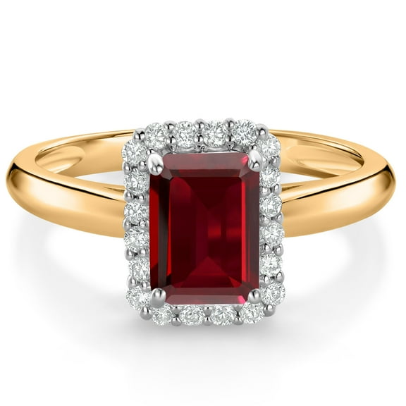 Gem Stone King 1.96 Ct Red Garnet G/H Lab Grown Diamond 10K Yellow and White Gold Halo Engagement Ring (Size 9)