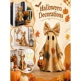 thumbnail image 6 of 25.6" Vintage Patchwork Ghost Statue with Pumpkin, Cute Halloween Tabletop Figurine, Rustic Fall Autumn Home Decor for Shelf, Mantle & Desk,(1 Pack), 6 of 9