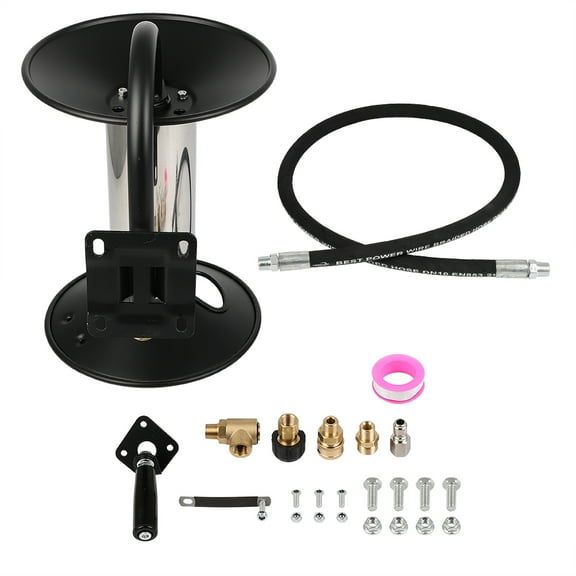 SCITOO 100 FT Pressure Washer Hose Reel Max 4000PSI，With Jumper Hose 3ft,Steel Manual Crank Power Washer Hose Reel with Adapter Kits