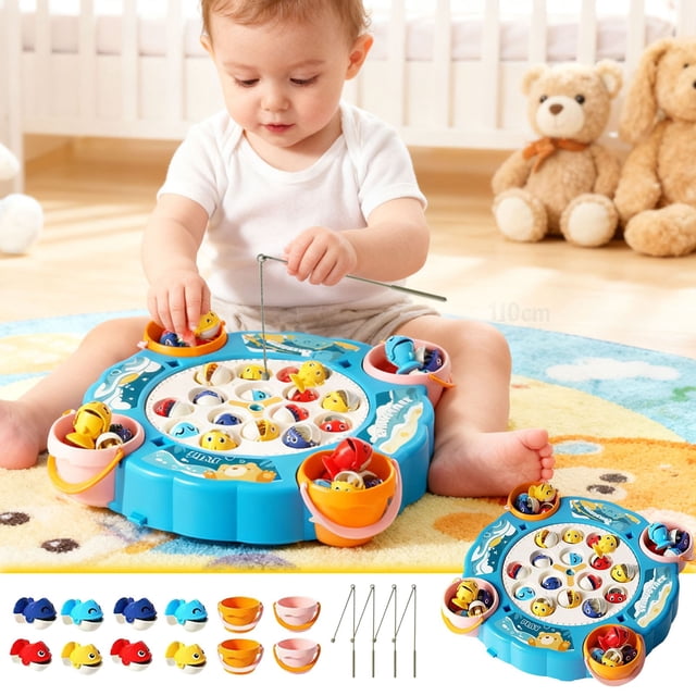 Children's Magnetic Fishing Disc, Rotating Music Early Education Puzzle, Multifunctional Interactive Toy Promotes Social Skills Problem-Solving Birthday Holiday Gift for s Kids