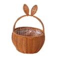 thumbnail image 1 of Cesta tejida con orejas de conejo de Pascua, adorable y cesta organizadora de ratán sintético para picnic, decoración del hogar para fiestas, Café, 1 of 8