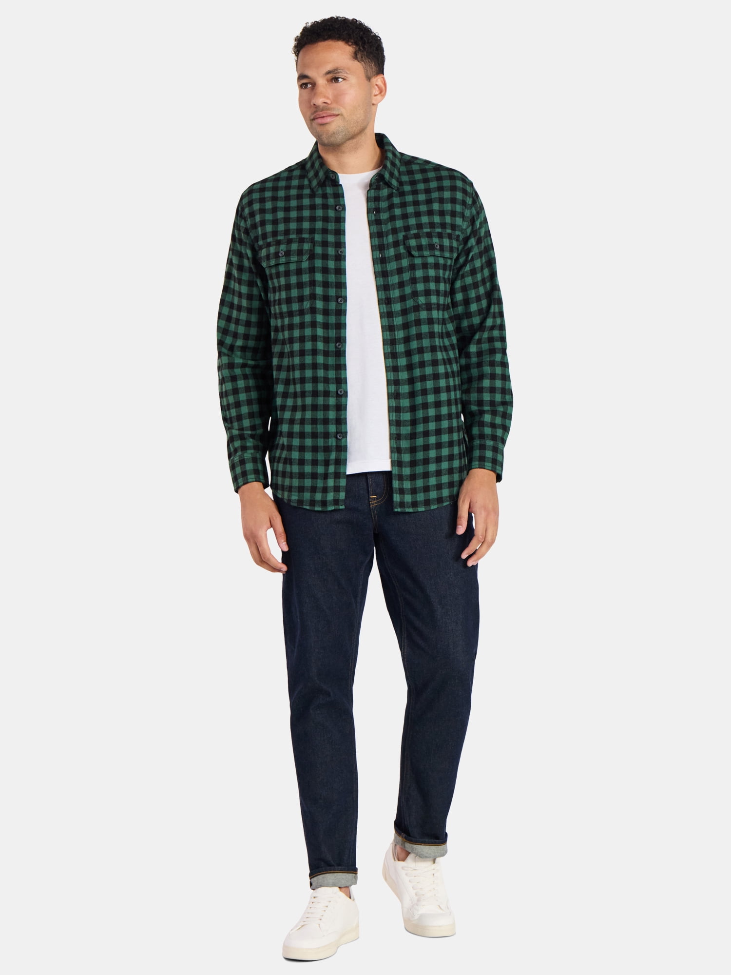 George Men's & Big Men's Relaxed Fit Double Pocket Flannel Shirt, Sizes XS-3XLT