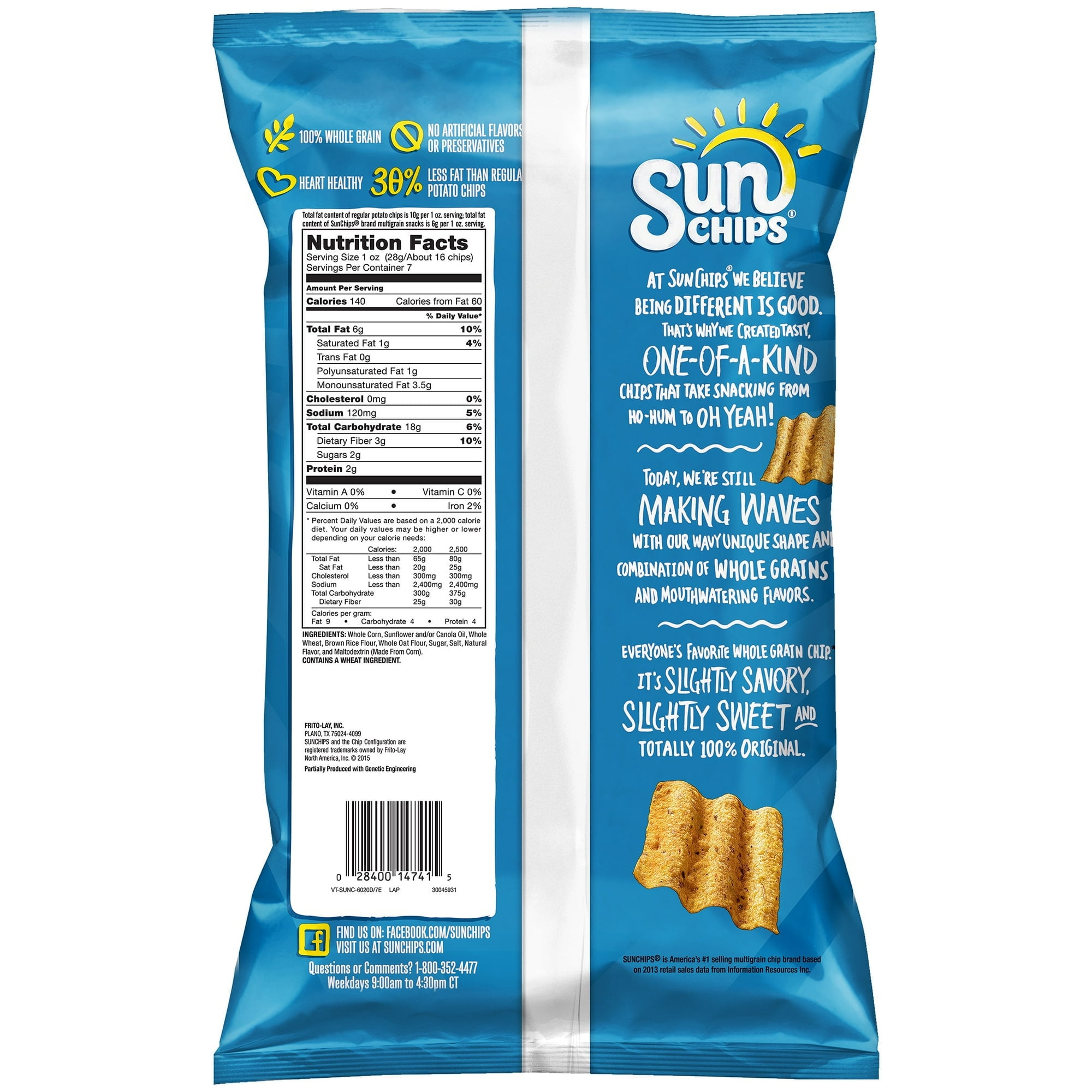 SunChips Original Flavor Whole Grain Snack Chips 7 Ounce Bag (Pack of 6)