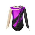 thumbnail image 4 of Aiihoo Kids Girls Shiny Rhinestones Gymnastics Leotard Long Sleeve Ballet Dance Bodysuit Skating Jumpsuit Dancewear Purple 12, 4 of 7