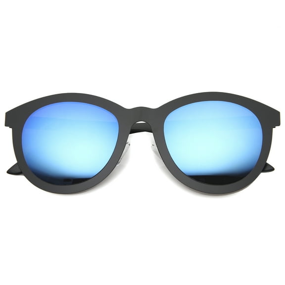 sunglassLA Female Women's Metal Frame Horn Rimmed Round Colored Mirror Cat Eye Sunglasses 50mm (Black / Ice) - 50mm