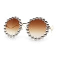 thumbnail image 5 of Womens Pearl Bling Round Circle Oversized Metal Rim Wave Arm Sunglasses Gold - Brown, 5 of 8