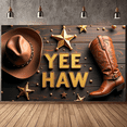 thumbnail image 6 of LUUFILx Cowboy Theme Yee Haw Banner Western Party Backdrop Rustic Decorations Photography Props Birthday Cowboy Hat and Boot Stars Background Wild West Decor, 6 of 8
